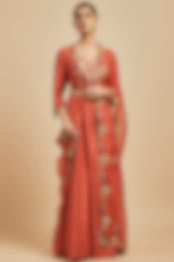 Deep Orange Silk Dori & Resham Work Bridal Anarkali Set by Prisho at Pernia's Pop Up Shop