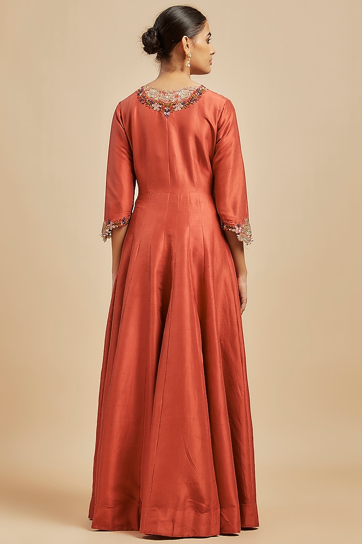 Deep Orange Silk Dori & Resham Work Bridal Anarkali Set by Prisho at Pernia's Pop Up Shop