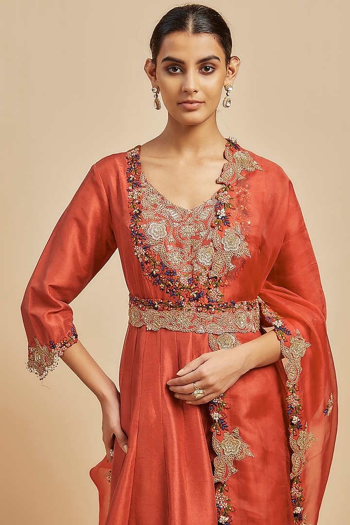 Deep Orange Silk Dori & Resham Work Bridal Anarkali Set by Prisho at Pernia's Pop Up Shop