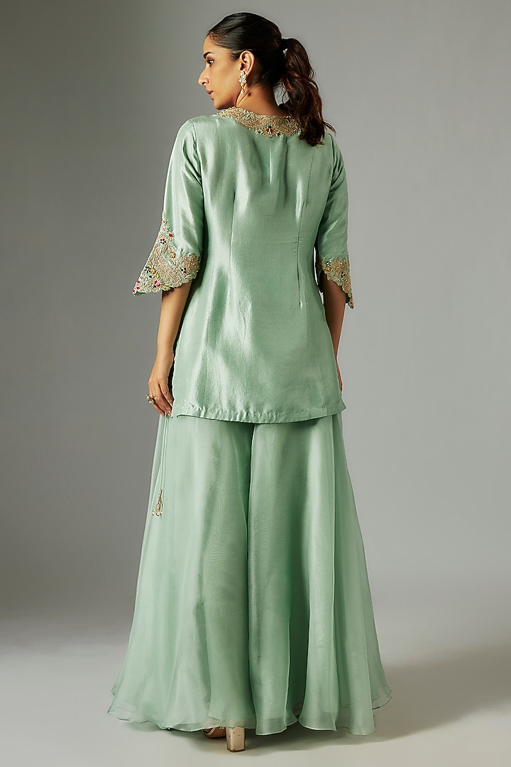 Mint Green Organza Wedding Sharara Set by Prisho at Pernia's Pop Up Shop