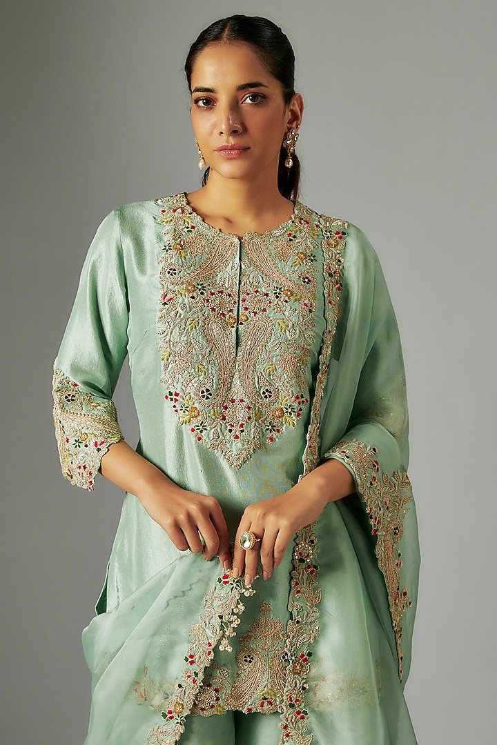 Mint Green Organza Wedding Sharara Set by Prisho at Pernia's Pop Up Shop