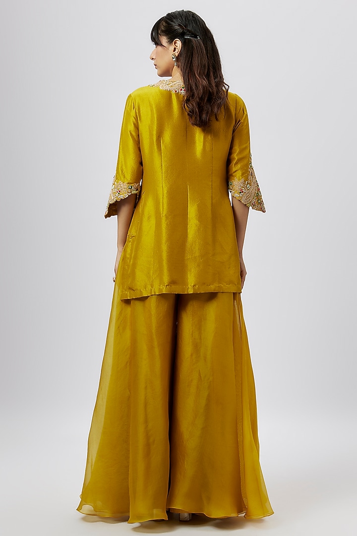Mustard Organza Wedding Sharara Set by Prisho at Pernia's Pop Up Shop