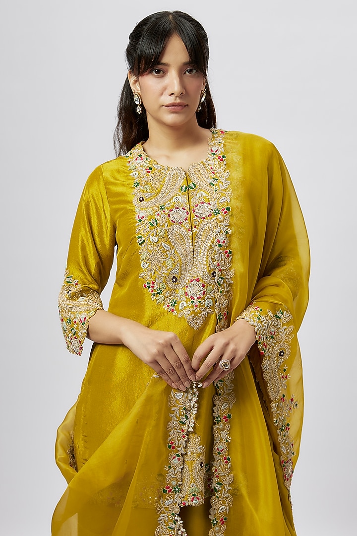 Mustard Organza Wedding Sharara Set by Prisho at Pernia's Pop Up Shop