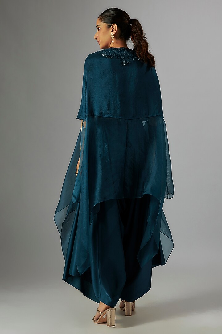 Blue Organza Resham Work Kaftan Set by Prisho at Pernia's Pop Up Shop