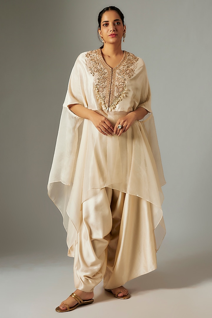 Ivory Organza Resham & Dori Work Kaftan Set by Prisho at Pernia's Pop Up Shop