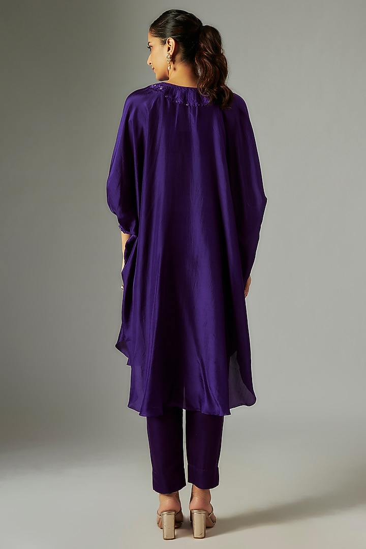 Purple Crepe Resham Work Kaftan Set by Prisho at Pernia's Pop Up Shop