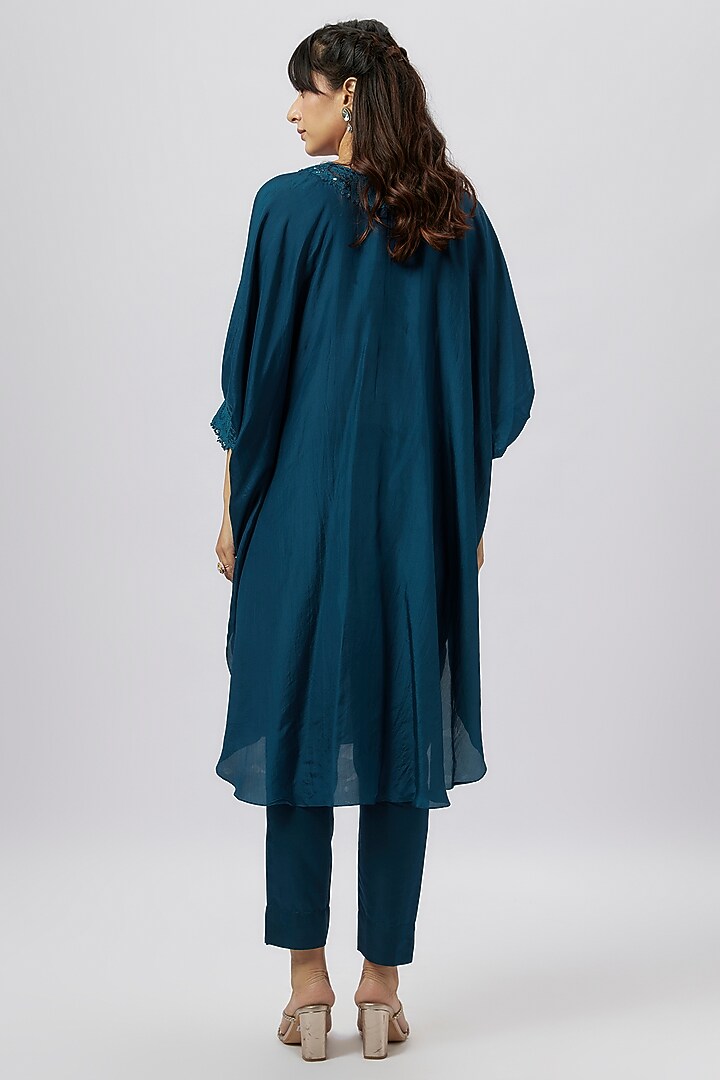 Blue Crepe Resham Work Kaftan Set by Prisho at Pernia's Pop Up Shop