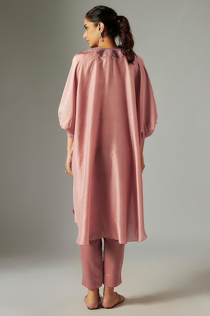 Blush Pink Crepe Resham Work Kaftan Set by Prisho at Pernia's Pop Up Shop