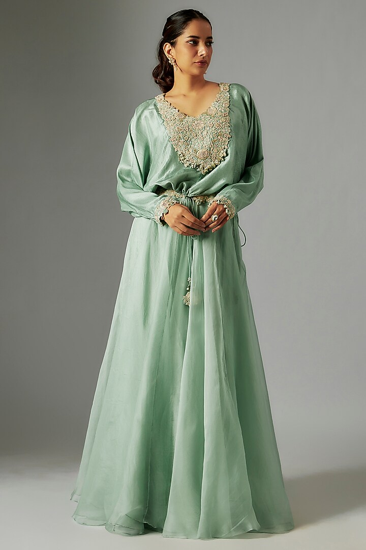 Mint Green Organza Dori Embroidered Skirt Set by Prisho at Pernia's Pop Up Shop