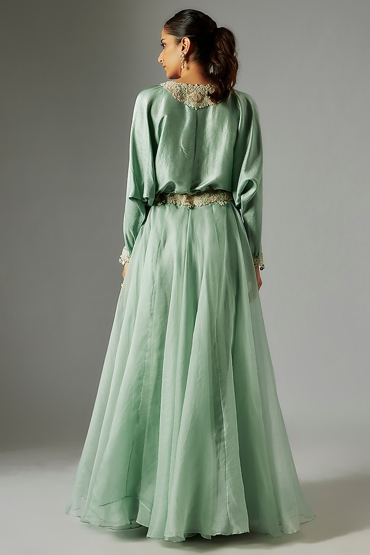 Mint Green Organza Dori Embroidered Skirt Set by Prisho at Pernia's Pop Up Shop