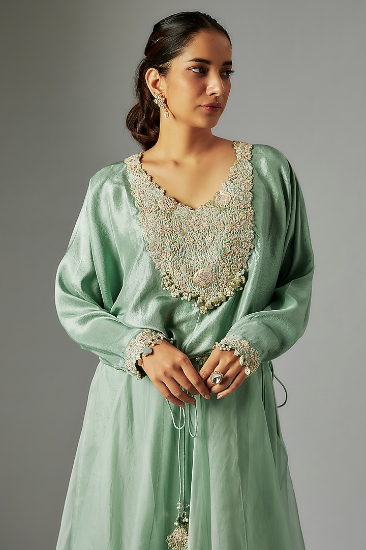 Mint Green Organza Dori Embroidered Skirt Set by Prisho at Pernia's Pop Up Shop