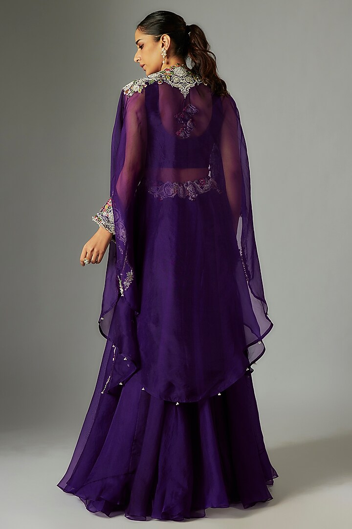 Purple Silk Dori Work Skirt Set by Prisho at Pernia's Pop Up Shop