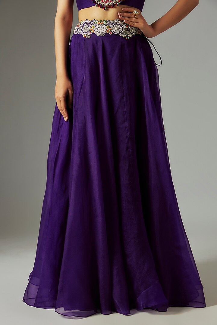 Purple Silk Dori Work Skirt Set by Prisho at Pernia's Pop Up Shop