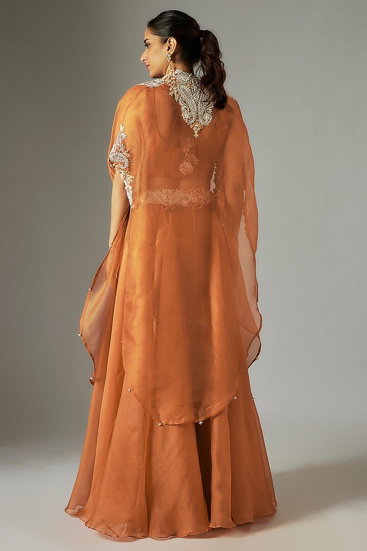 Orange Silk Dori Work Skirt Set by Prisho at Pernia's Pop Up Shop