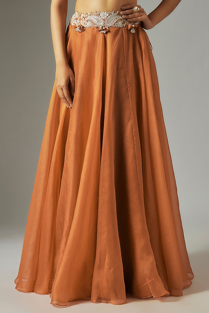 Orange Silk Dori Work Skirt Set by Prisho at Pernia's Pop Up Shop