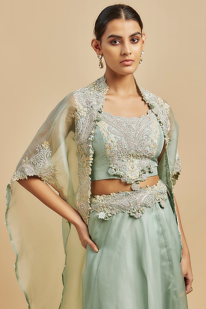 Aqua Blue Organza Skirt Set by Prisho at Pernia's Pop Up Shop