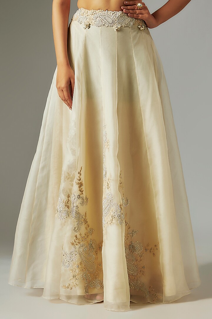 Ivory Organza Jacket Wedding Lehenga Set by Prisho at Pernia's Pop Up Shop