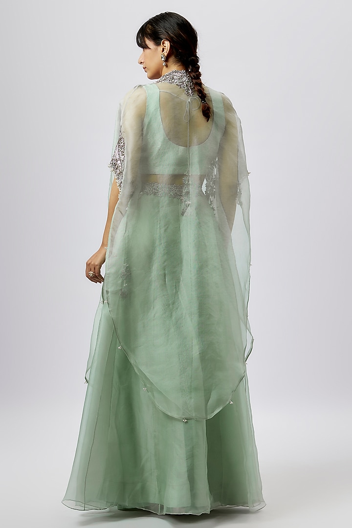 Aqua Organza Zari Work Skirt Set by Prisho at Pernia's Pop Up Shop