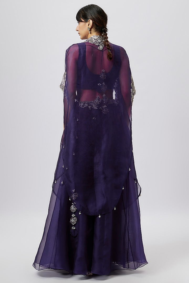 Dark Purple Organza Zari Work Skirt Set by Prisho at Pernia's Pop Up Shop