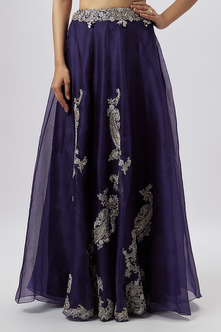 Dark Purple Organza Zari Work Skirt Set by Prisho at Pernia's Pop Up Shop