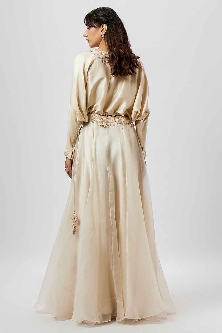 Ivory Organza Resham Work Skirt Set by Prisho at Pernia's Pop Up Shop