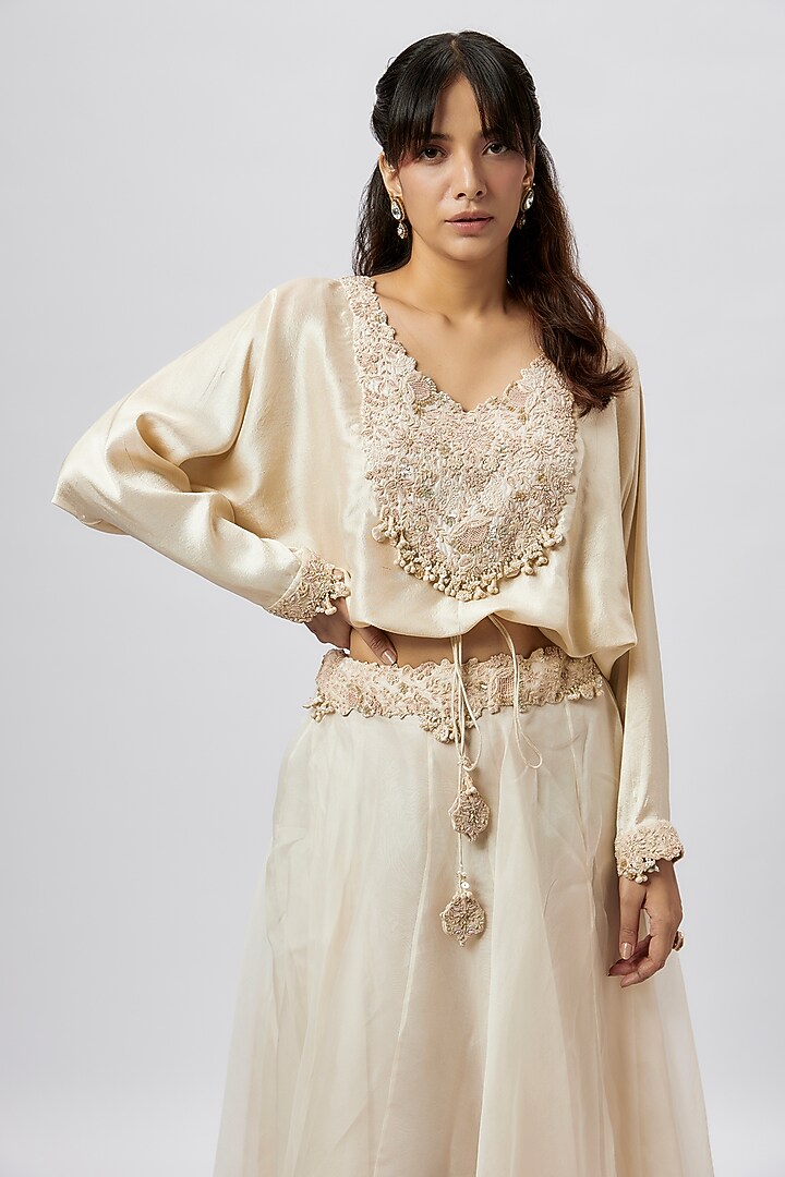Ivory Organza Resham Work Skirt Set by Prisho at Pernia's Pop Up Shop