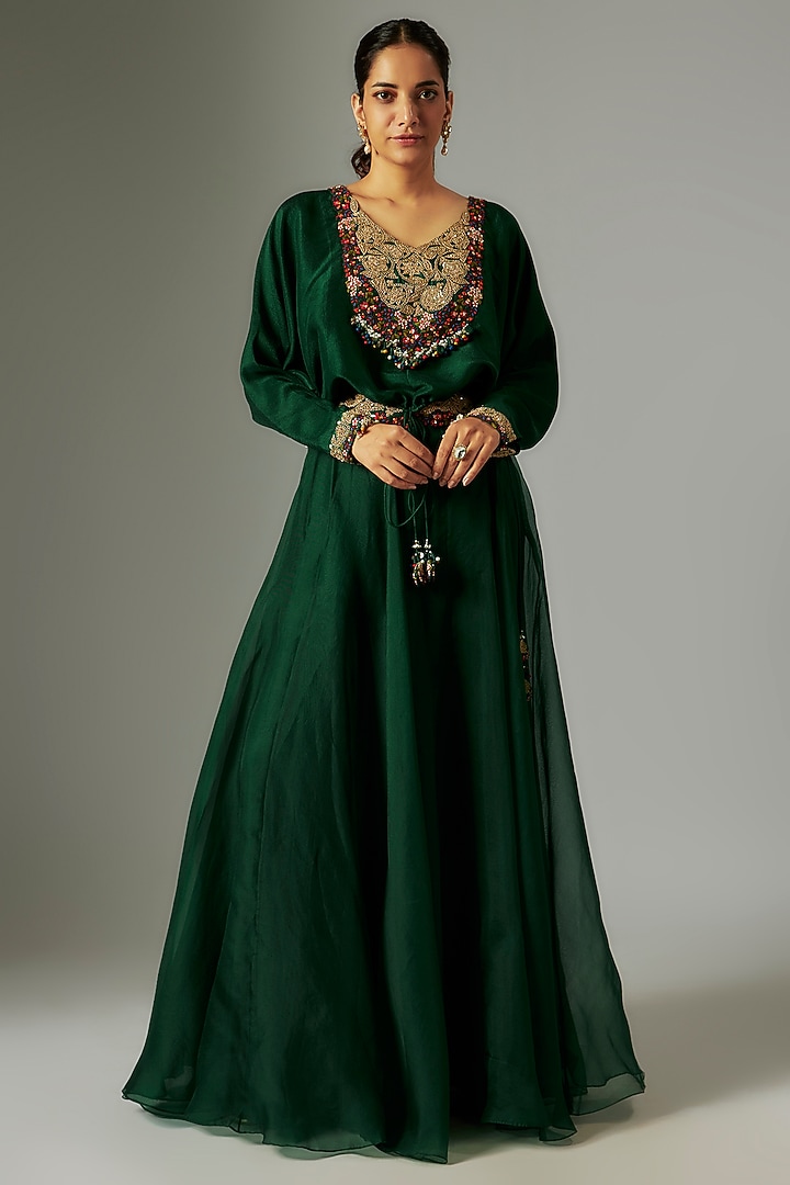 Dark Green Organza Wedding Sharara Set by Prisho at Pernia's Pop Up Shop