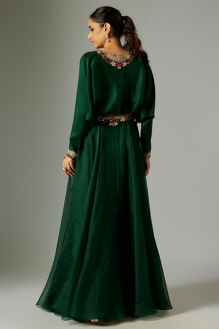 Dark Green Organza Wedding Sharara Set by Prisho at Pernia's Pop Up Shop