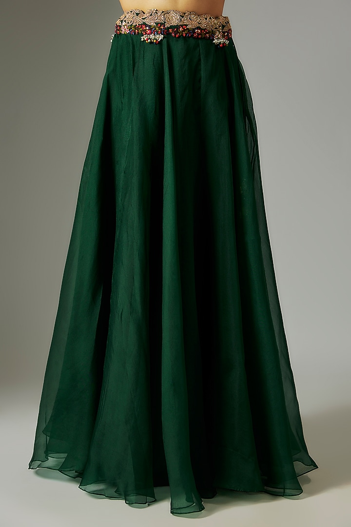Dark Green Organza Wedding Sharara Set by Prisho at Pernia's Pop Up Shop