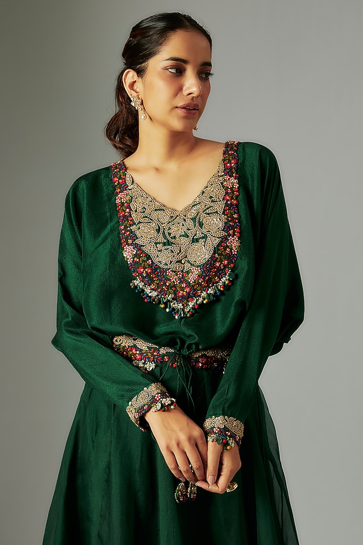 Dark Green Organza Wedding Sharara Set by Prisho at Pernia's Pop Up Shop