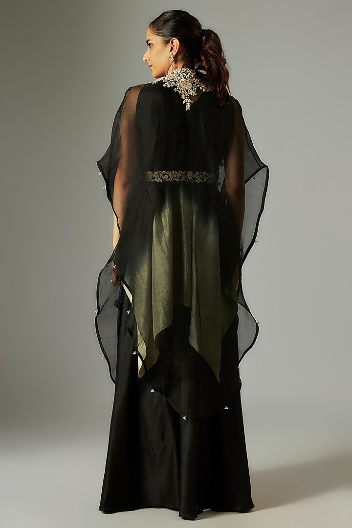 Black Organza Resham Work Cape Set by Prisho at Pernia's Pop Up Shop