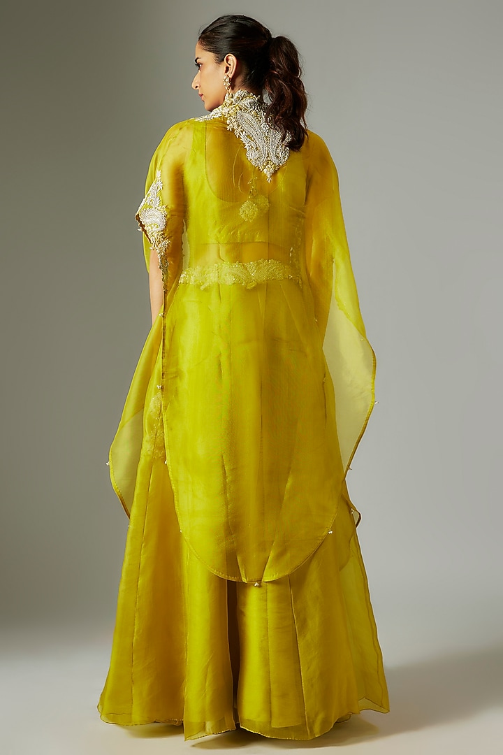 Lime Green Organza Jacket Wedding Lehenga Set by Prisho at Pernia's Pop Up Shop