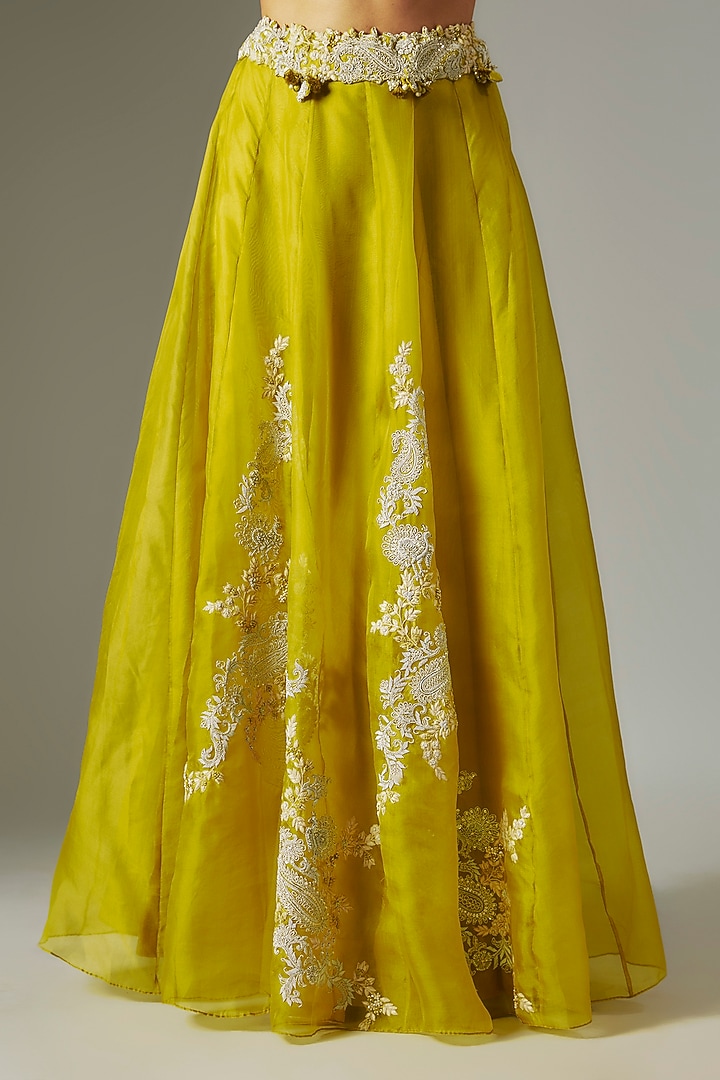 Lime Green Organza Jacket Wedding Lehenga Set by Prisho at Pernia's Pop Up Shop