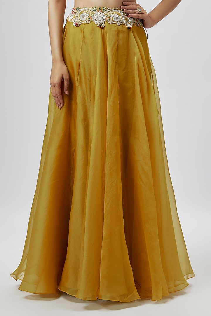 Mustard Organza Skirt Set by Prisho at Pernia's Pop Up Shop