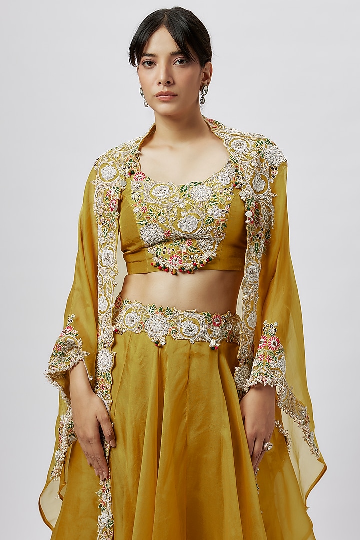 Mustard Organza Skirt Set by Prisho at Pernia's Pop Up Shop