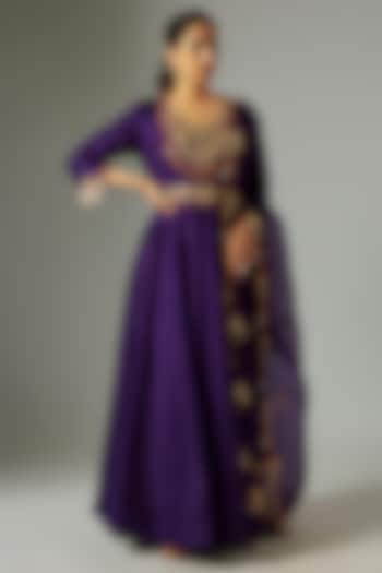 Purple Silk Dori Work Bridal Anarkali Set by Prisho at Pernia's Pop Up Shop