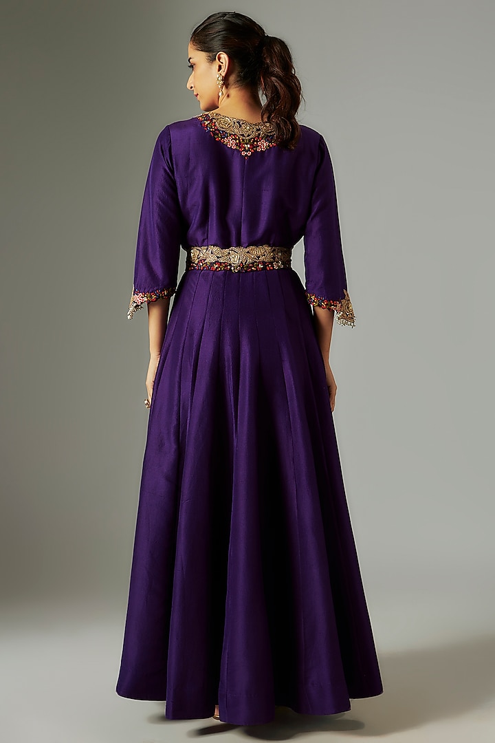 Purple Silk Dori Work Bridal Anarkali Set by Prisho at Pernia's Pop Up Shop
