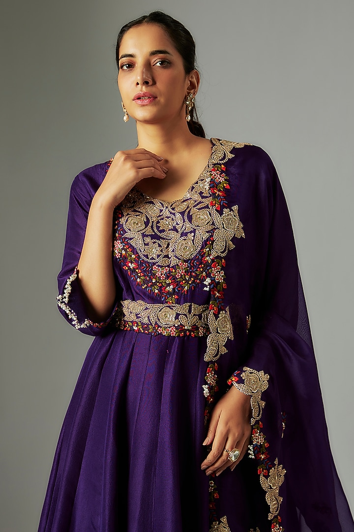 Purple Silk Dori Work Bridal Anarkali Set by Prisho at Pernia's Pop Up Shop