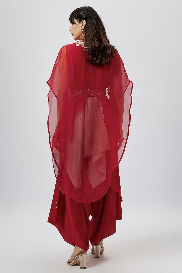 Red Organza Resham Work Cape Set by Prisho at Pernia's Pop Up Shop