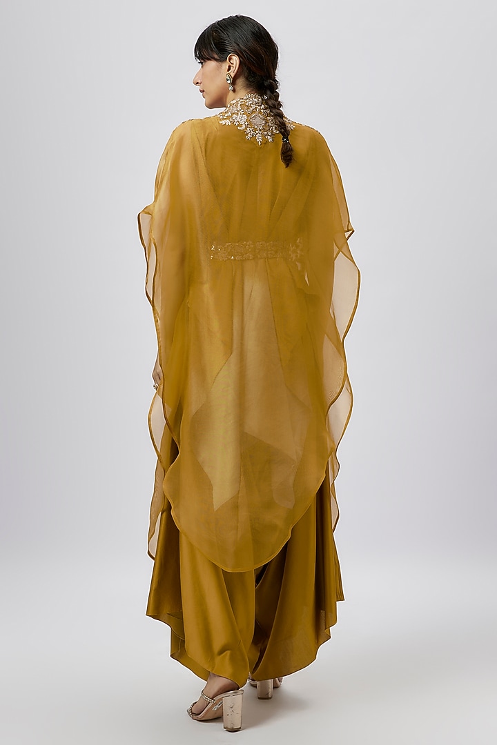 Mustard Organza Resham Work Cape Set by Prisho at Pernia's Pop Up Shop