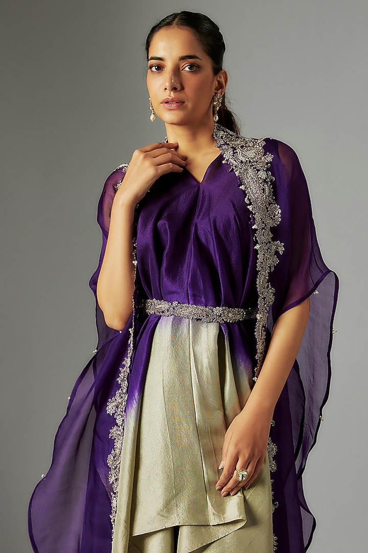 Purple Organza Maal Work Cape Set by Prisho at Pernia's Pop Up Shop