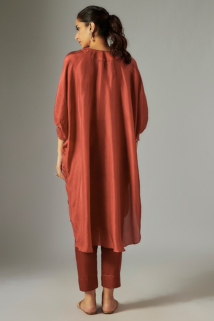 Red Crepe Resham Work Kaftan Set by Prisho at Pernia's Pop Up Shop