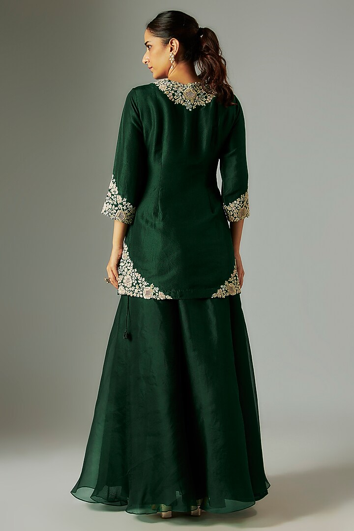 Dark Green Organza Wedding Sharara Set by Prisho at Pernia's Pop Up Shop