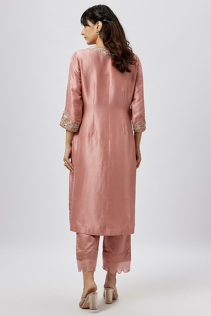 Flamingo Pink Silk Resham Work Kurta Set by Prisho at Pernia's Pop Up Shop