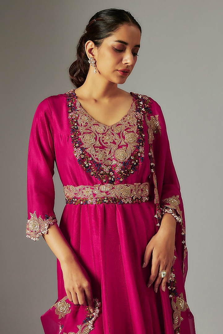 Red Silk Dori Work Bridal Anarkali Set by Prisho at Pernia's Pop Up Shop