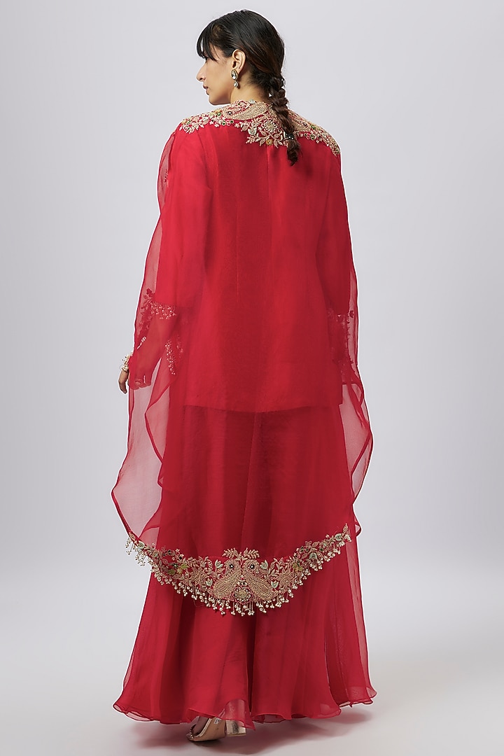 Red Organza Wedding Sharara Set by Prisho at Pernia's Pop Up Shop