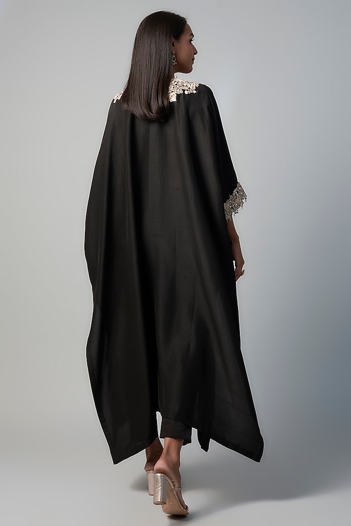 Black Silk Resham Embroidered Kaftan Set by Prisho at Pernia's Pop Up Shop