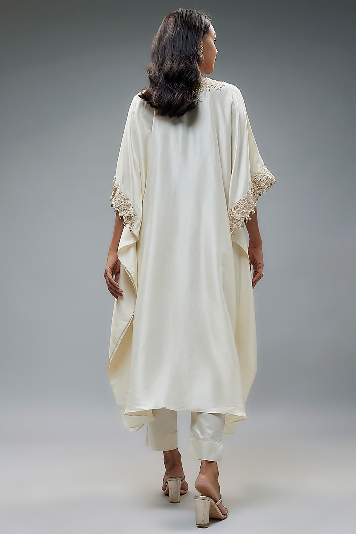 Ivory Silk Resham Embroidered Kaftan Set by Prisho at Pernia's Pop Up Shop