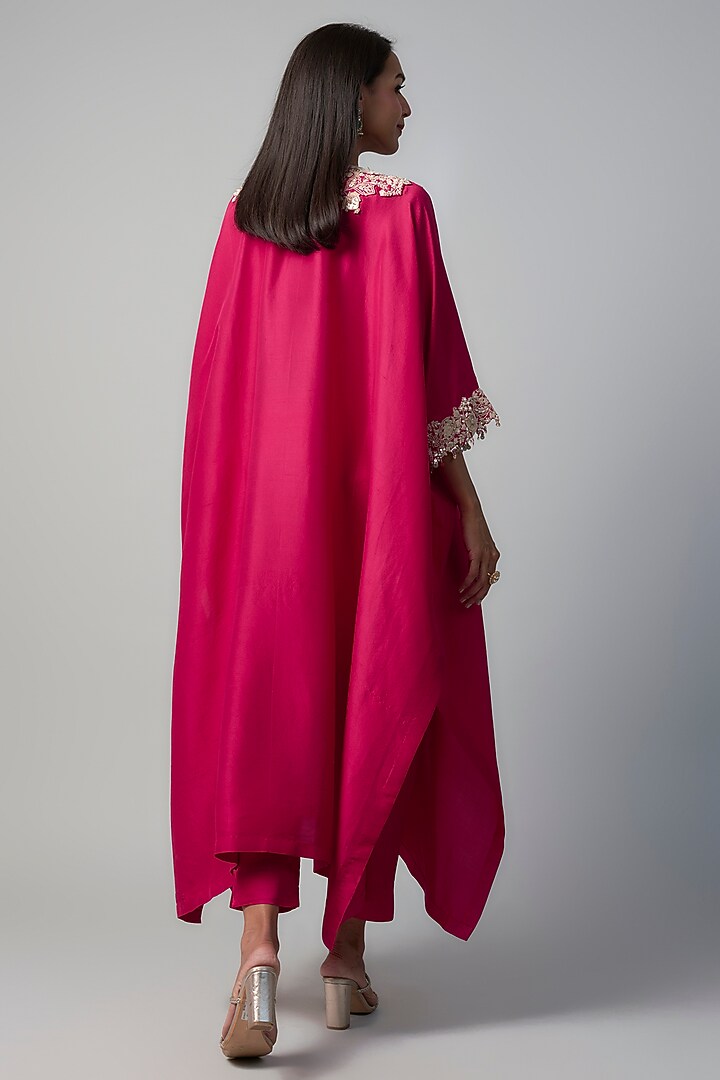 Red Silk Resham Embroidered Kaftan Set by Prisho at Pernia's Pop Up Shop