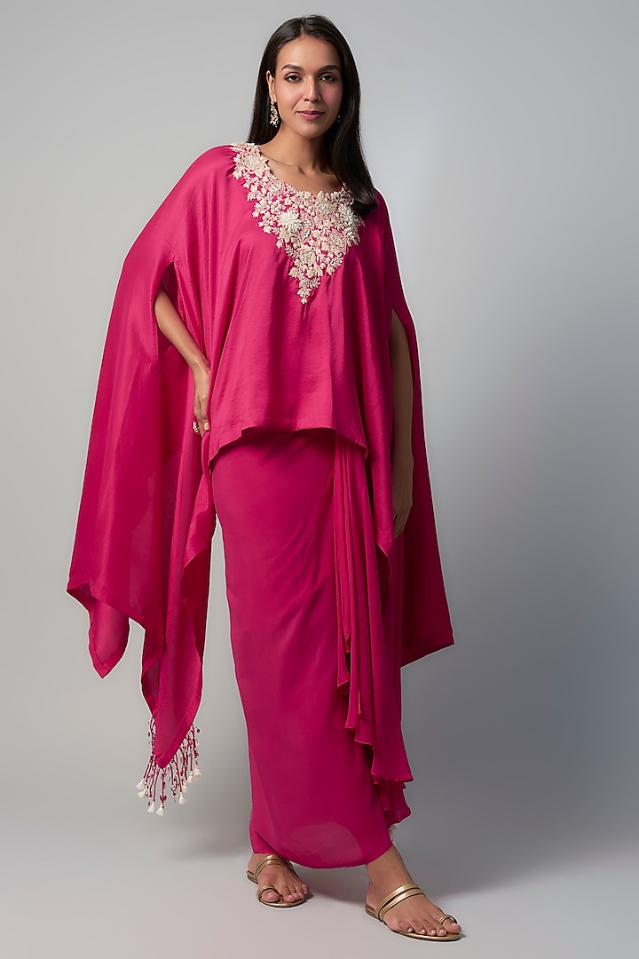 Fuchsia Crepe Skirt Set by Prisho at Pernia's Pop Up Shop